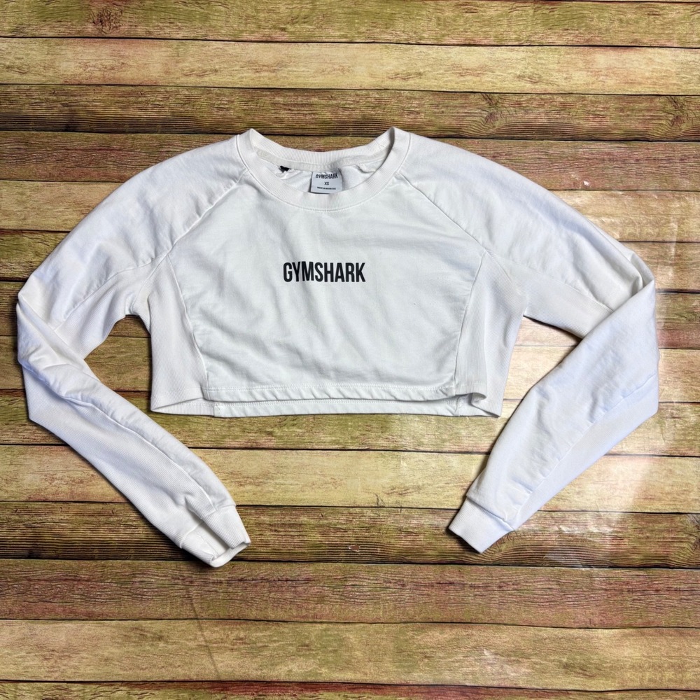 Gymshark White Cropped Crewneck French Terry Sweatshirt XS
